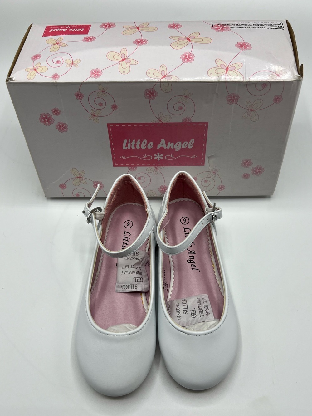 Little Angel Girls' White Mary Jane Dress Shoes with Ankle Strap